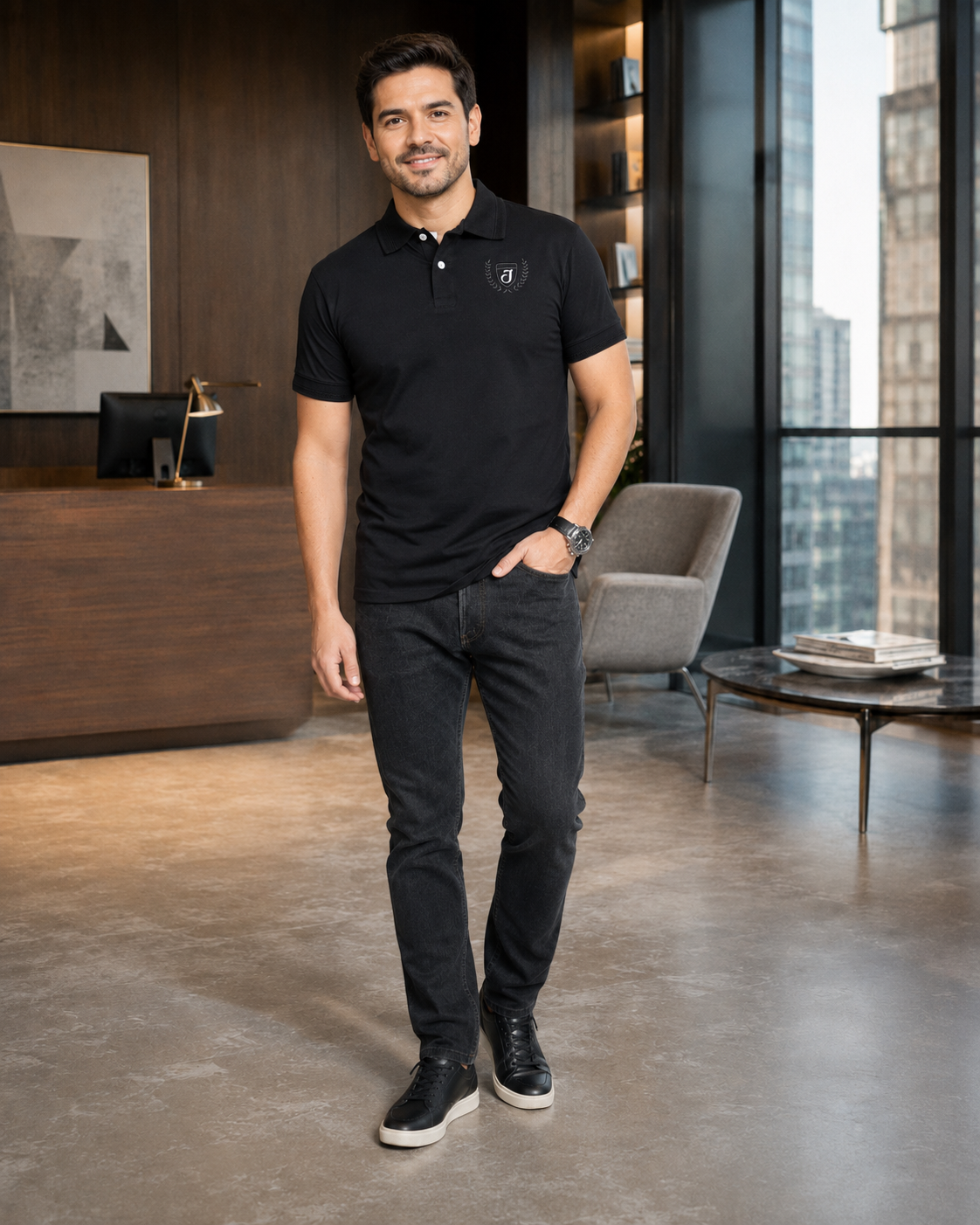 Polo negra Hilore, piqué premium